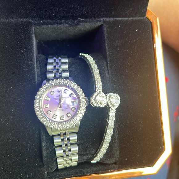 Rolex Jewelry - Diamond bezel Rolex for women with Diamond bangle